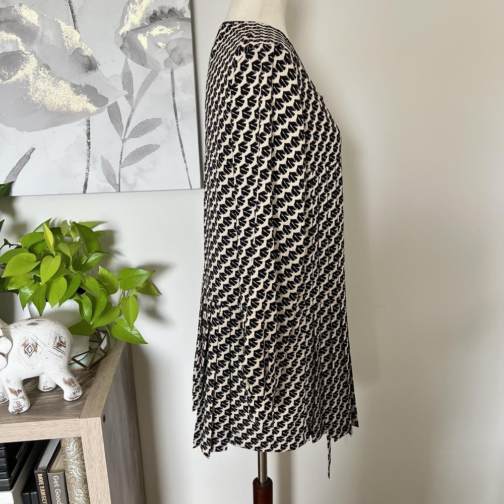 Maeve Anthropologie Black Cream Geometric Print Tunic Top Medium Drawstring Boho - Picture 3 of 9